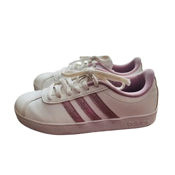 Adidas Court Shoes‎ White Pink Glitter Stripes Sneakers Kids Size 3 - Picture 4 of 6